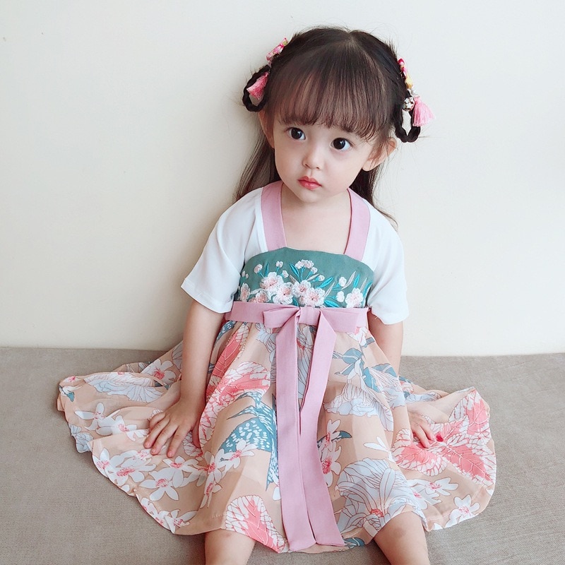 Baby Girl Hanfu Chinese Style Halloween Mulan Costume Printed Embroidery Dresses for Girl Princess Wedding Party Clothes