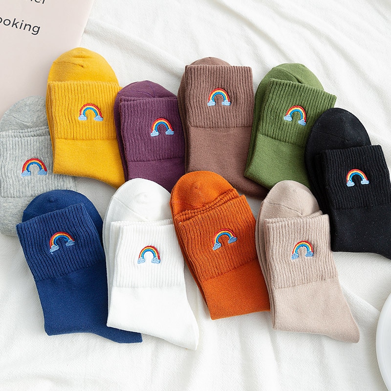 Fashion Women's Socks Cotton Rainbow Stripes Christmas Gift Classic Warm Casual Tide Harajuku Funny Cute Pop Korean Socks