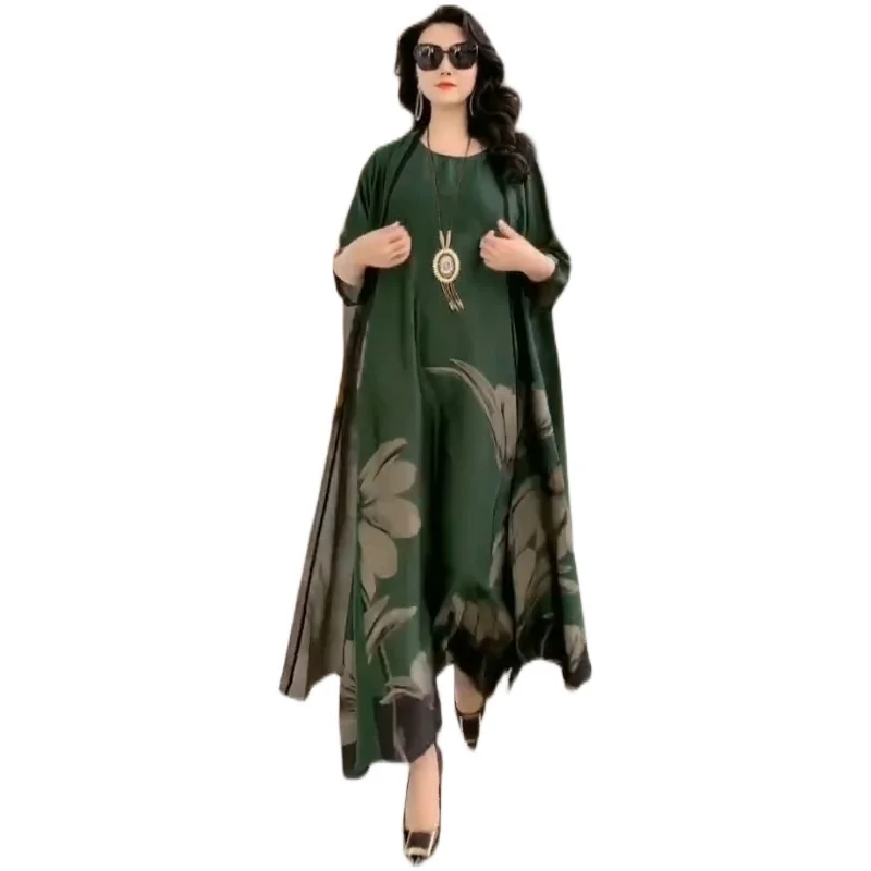 New Spring Summer Suit Dresses Female Fashion Loose Oversize 5XL Printed Tops + Dress Women's