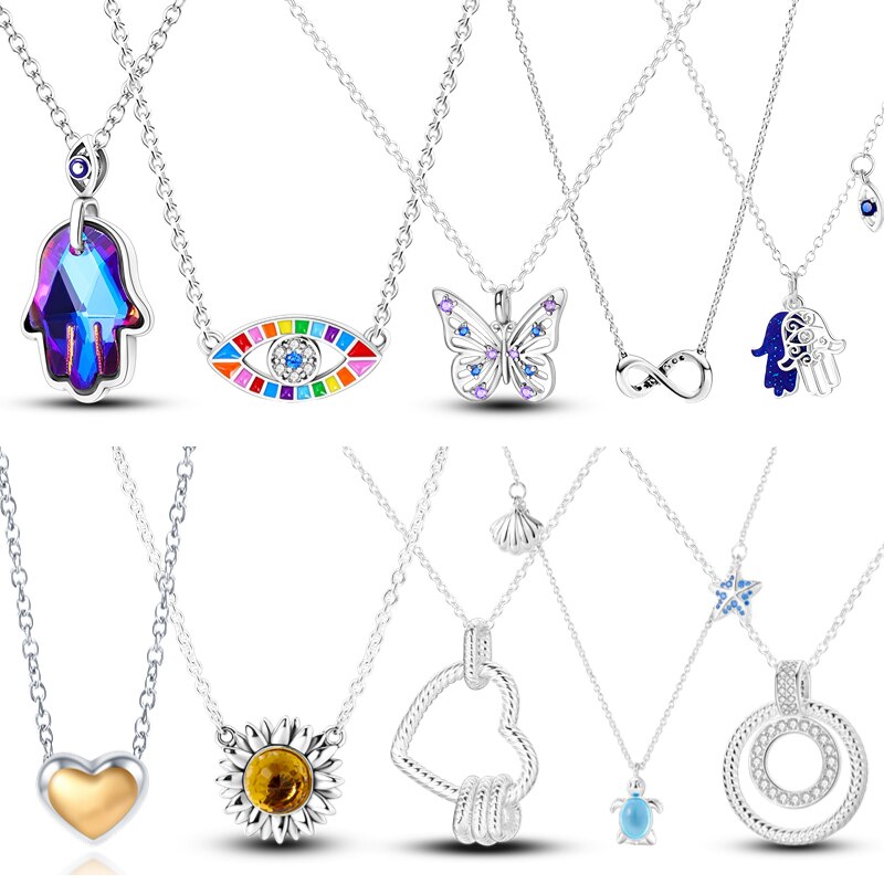 925 Sterling Silver Link Heart Star Sunflower Butterfly Evil Eyes Necklace Fit Original Pandora Charms Fine Jewelry DIY Women