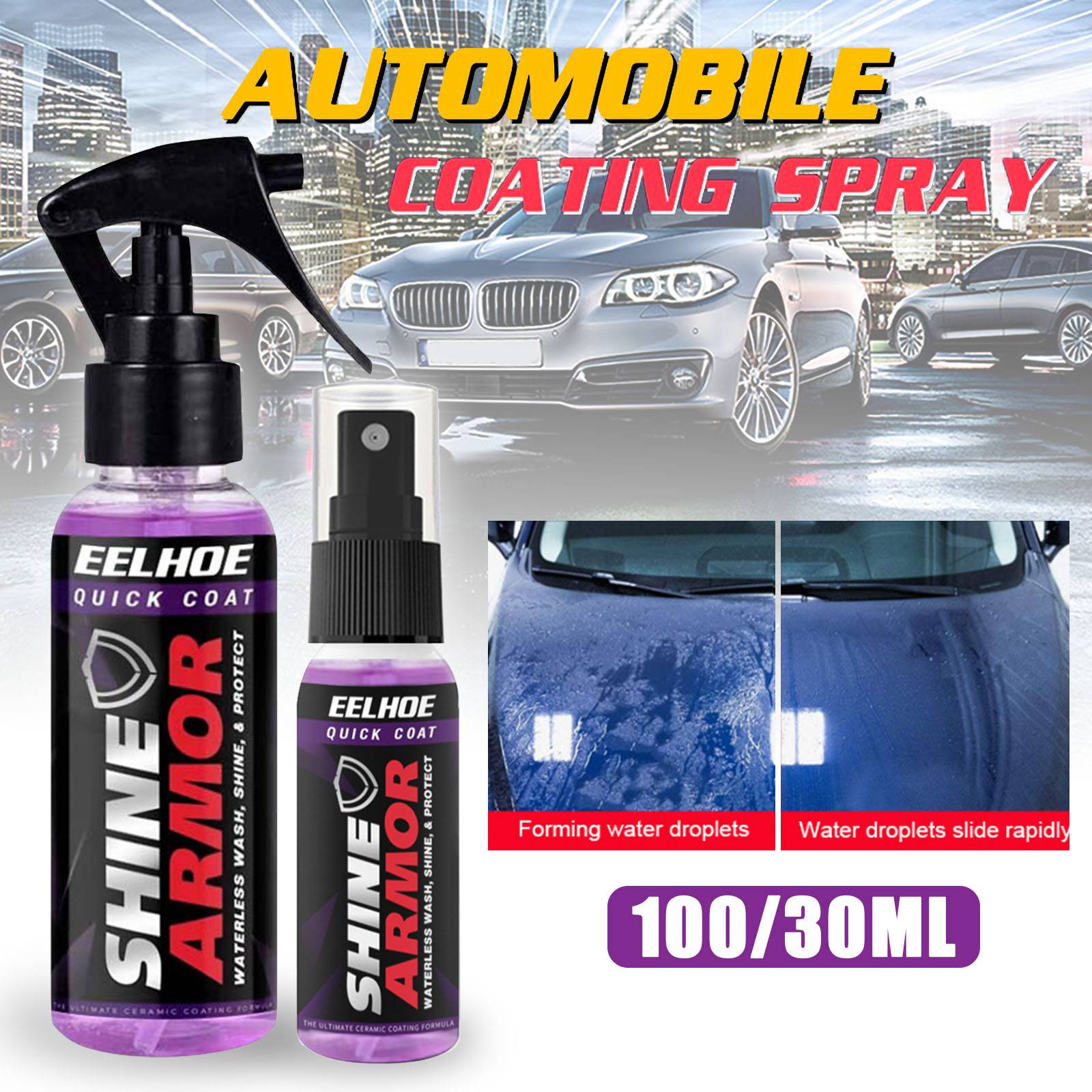 30/100ml Shine Armor Ceramic Car Wash Fortify Quick Coat Polish & Sealer Spray Car Nano Ceramic Coating Polishing Spraying W
