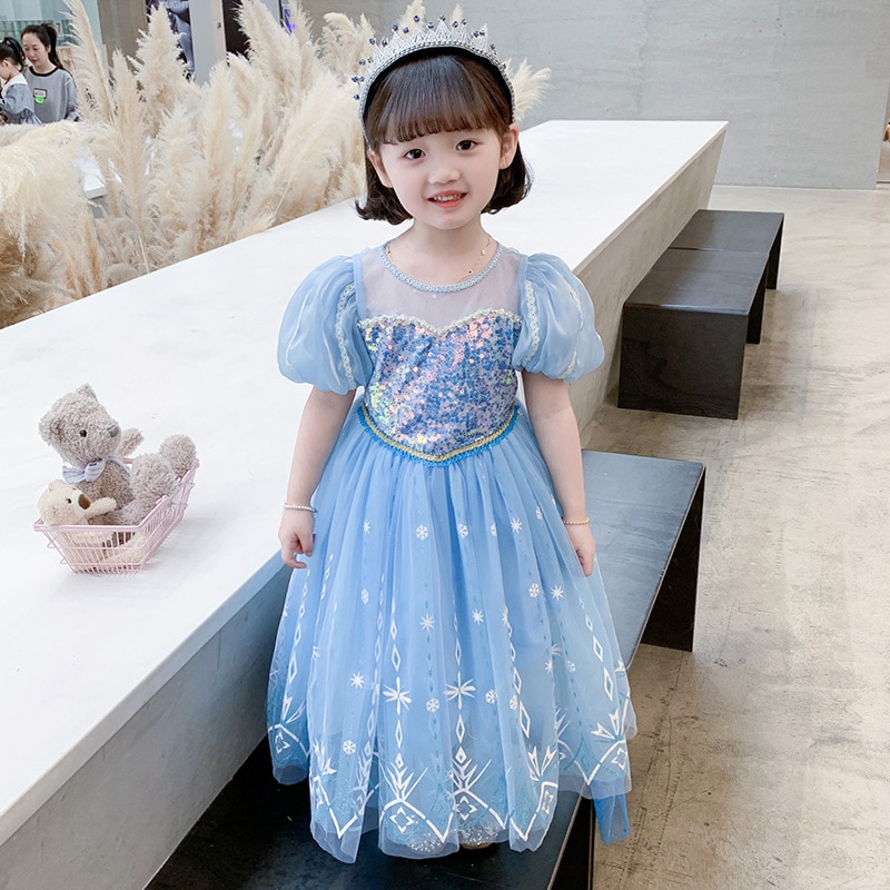 Snow Queen Girls Elsa Wedding Princess Dress Sequined Carnival Costume Christmas Fancy Dress Up