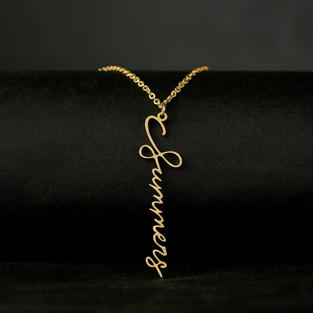 Personalized Custom Name Necklace for Women Stainless Steel Jewelry Vertical Letter Pendant Gold Chain Choker Gift Collar Hombre