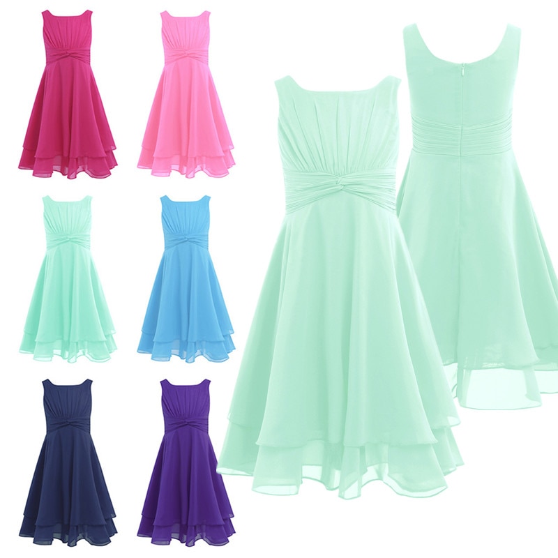 Childrens Flower Girl Dress Formal Party Ball Gown Prom Princess Bridesmaid Wedding Children First Communion Chiffon Layer Dress