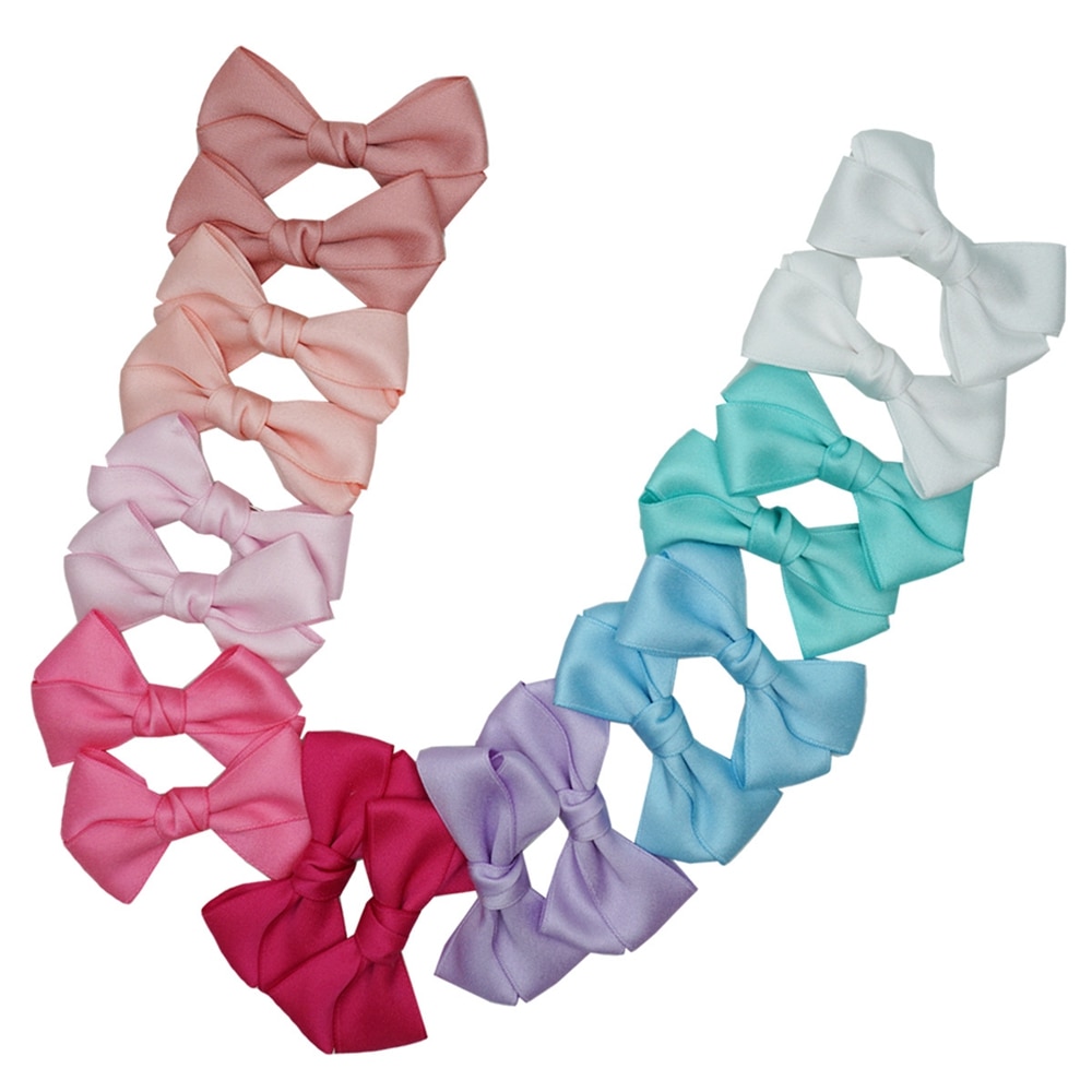 5pcs/lot 3.2 Inches Fashion Handmade Bowknot Baby Girls Hair Clips Solid Color Polyester Cotton Bows Hairpins Infant Headwear
