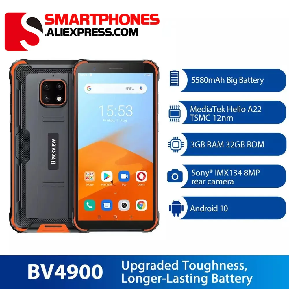 Blackview BV4900 Android 10 Rugged Waterproof Smartphone 3GB+32GB IP68 Mobile Phone 5580mAh 5.7 inch NFC Cellphone
