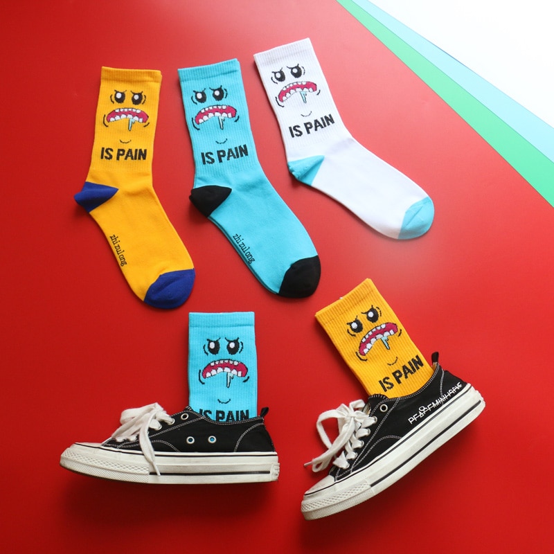 Adult Short Crew Street Fashion Cotton Socks Daily Youth Teen School Streetwear Drool Drooling Mouth Is Pain Grimace Pained Look