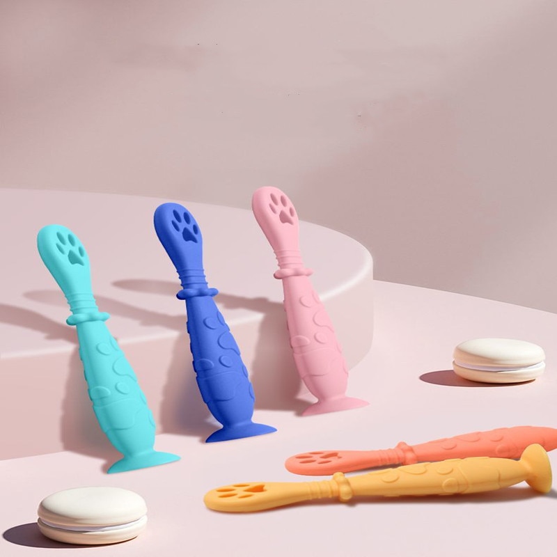 2pcs/set baby Feeding Spoon sets Toddler learn spoons Soft Silicone Teether Infant Anti-slip Feeding Training UtensilsTableware