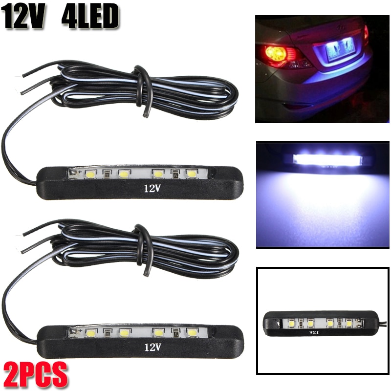 2Pcs 12V Car Motorcycle Led Tiny Rear Number Plate Light Lamps 4 Led Car Number Plate Tail Light License Plate Decoration Light