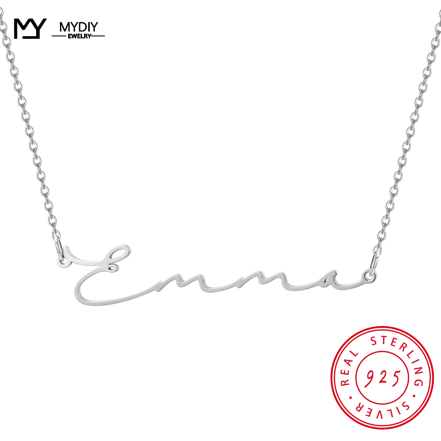 Customized Script Name Handmade Necklace Cursive 925 Sterling Silver Nameplate Birthday mother's Day Gift Women Choker Jewe