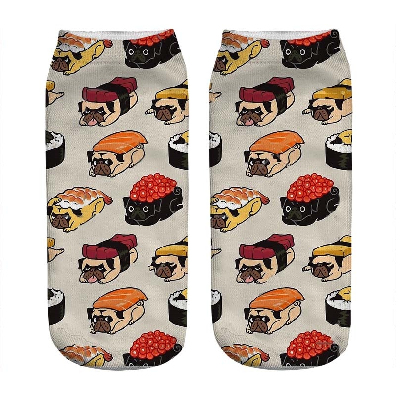Women's socks kawaii delicious sushi Pug Printed Socks Woman harajuku Happy Funny Novelty cute girl gift Socks for women