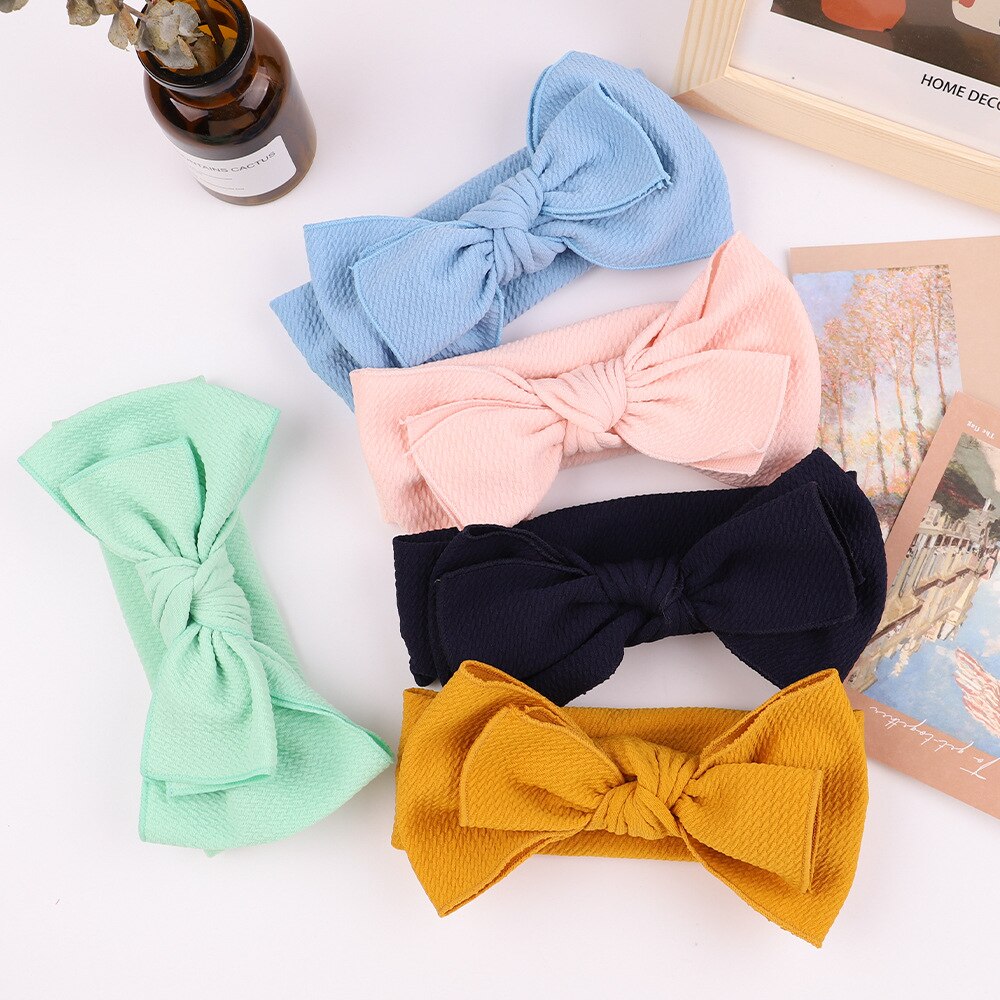 Double Layer Solid Color Handmade Bows Baby Hairband Comfortable Soft Elastic Traceless Headband Infant Headwear Birthday Gifts