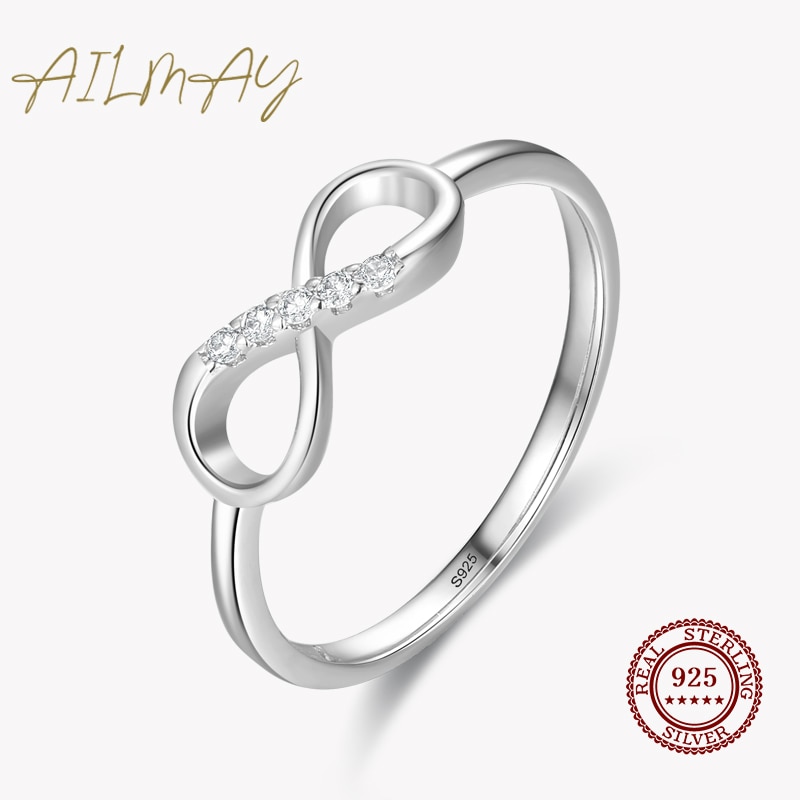 Ailmay 100% 925 Sterling Silver Fashionc Infinity Love Fine Cubic Zirconia Ring for Women Romantic Wedding Jewelry