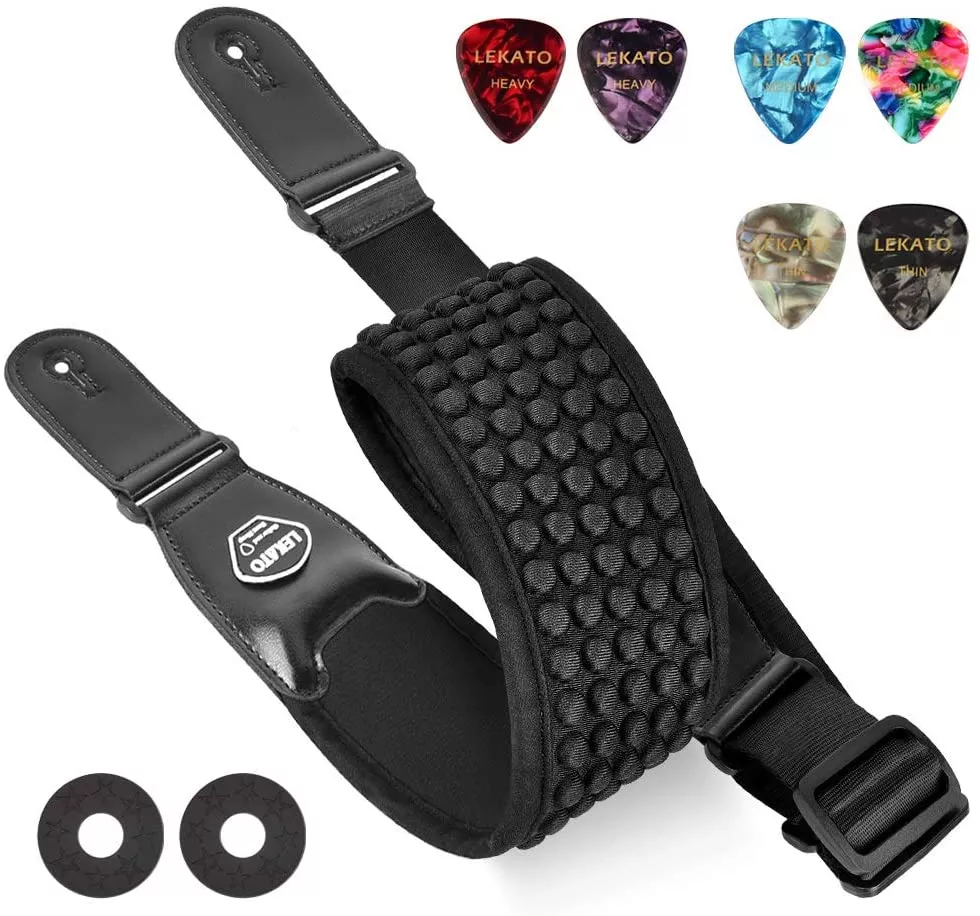 LEKATO LGS-1 Guitar Strap Belt Adjustable 3D Sponge Filling Electric Guitar Strap Bass Belt 3.5"