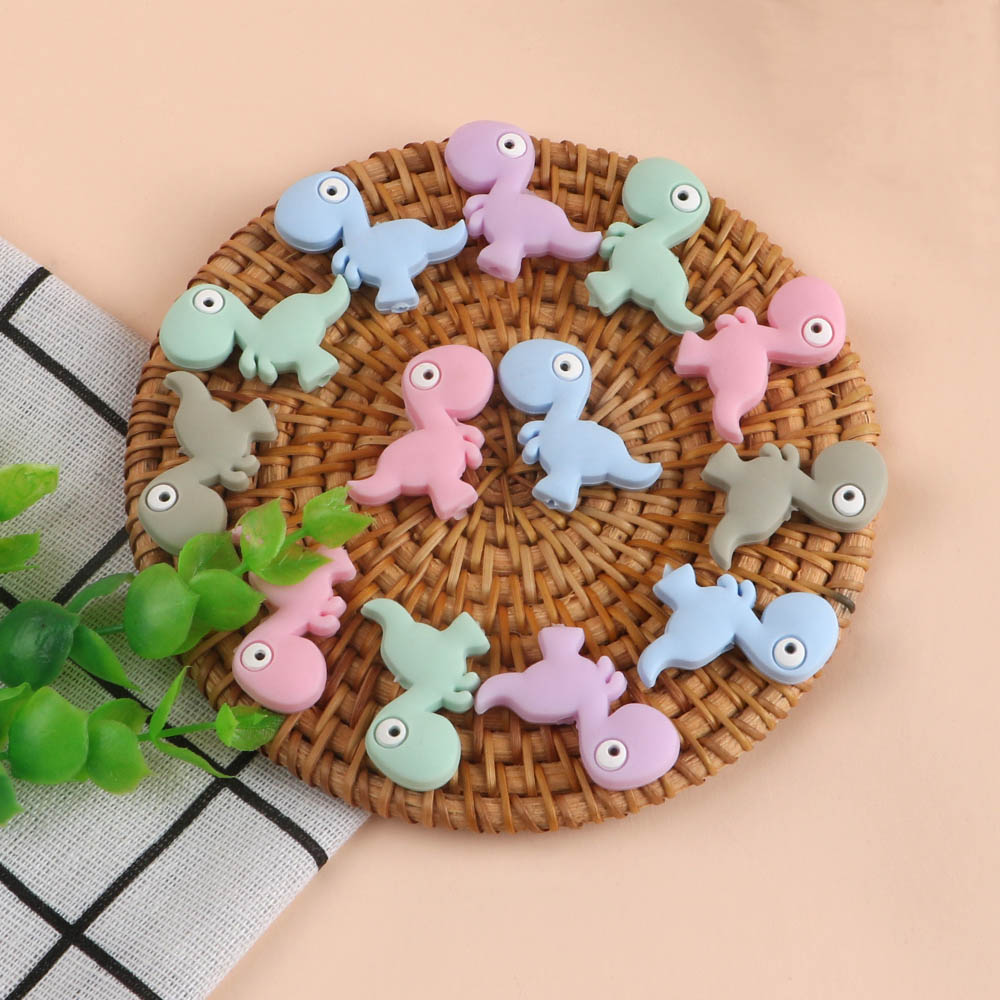 Kovict 5 Pcs Mini Dinosaur Shape Silicone Beads Baby Toys Molar Teether DIY Pacifier Chain Jewelry Accessories