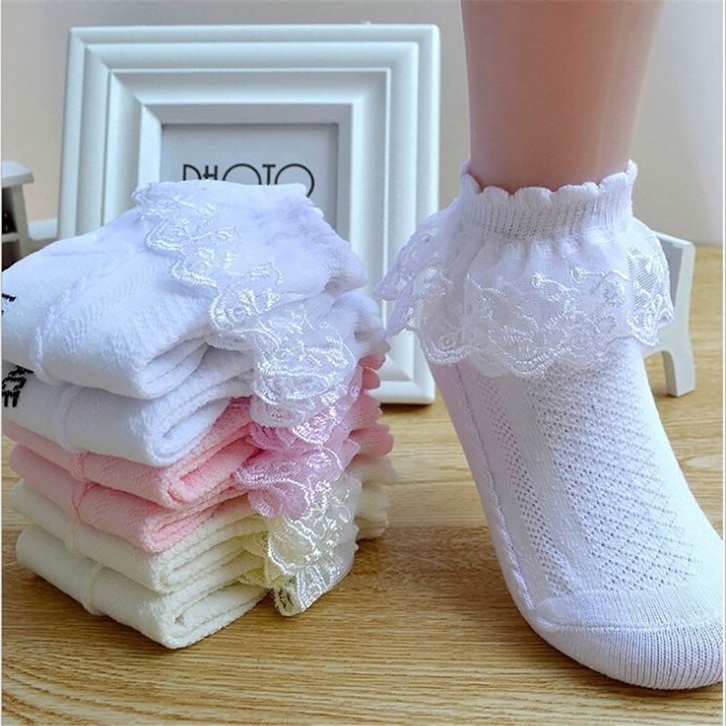 Kids Short Sock Cotton Lace Ruffle Princess Mesh Socks for Infant Baby Girls Boys Children White Pink Blue Little Girl Socks