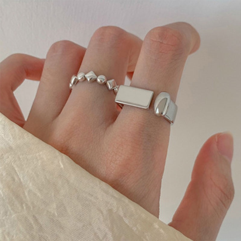 VENTFILLE 925 Sterling Silver Hot Selling Geometric Asymmetric Ring Female Fashion Retro Simple Open Trend Unique Design Party
