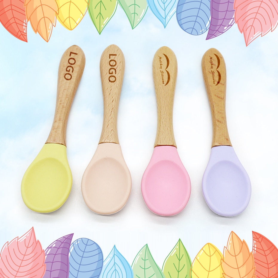 Baby Bamboo Spoons and Fork Toddlers Feeding Sets Personalised Name Shower Gift