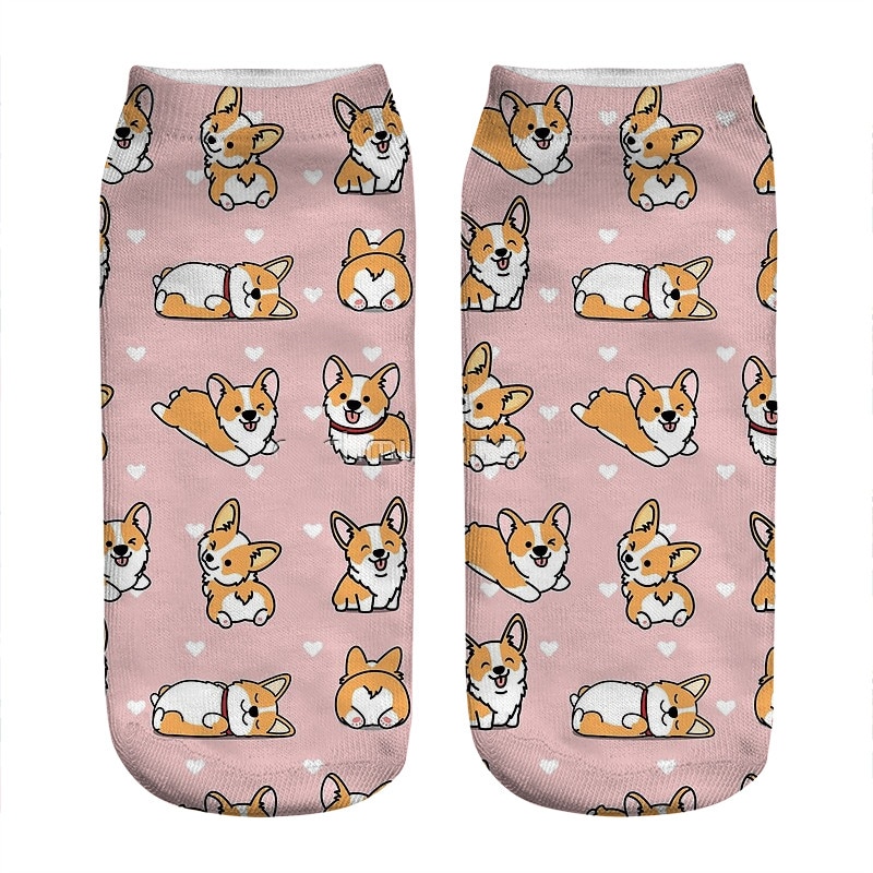Women's socks kawaii Kawaii Corgi in pink Printed Socks Woman harajuku Happy Funny Novelty cute girl gift Socks for women