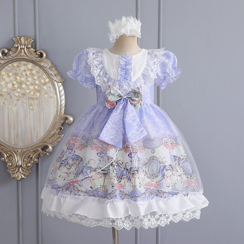 Girl Lace Bowknot Puff Sleeve Spanish Princess Dess Vintage Lolita Dresses Party Wedding Dress