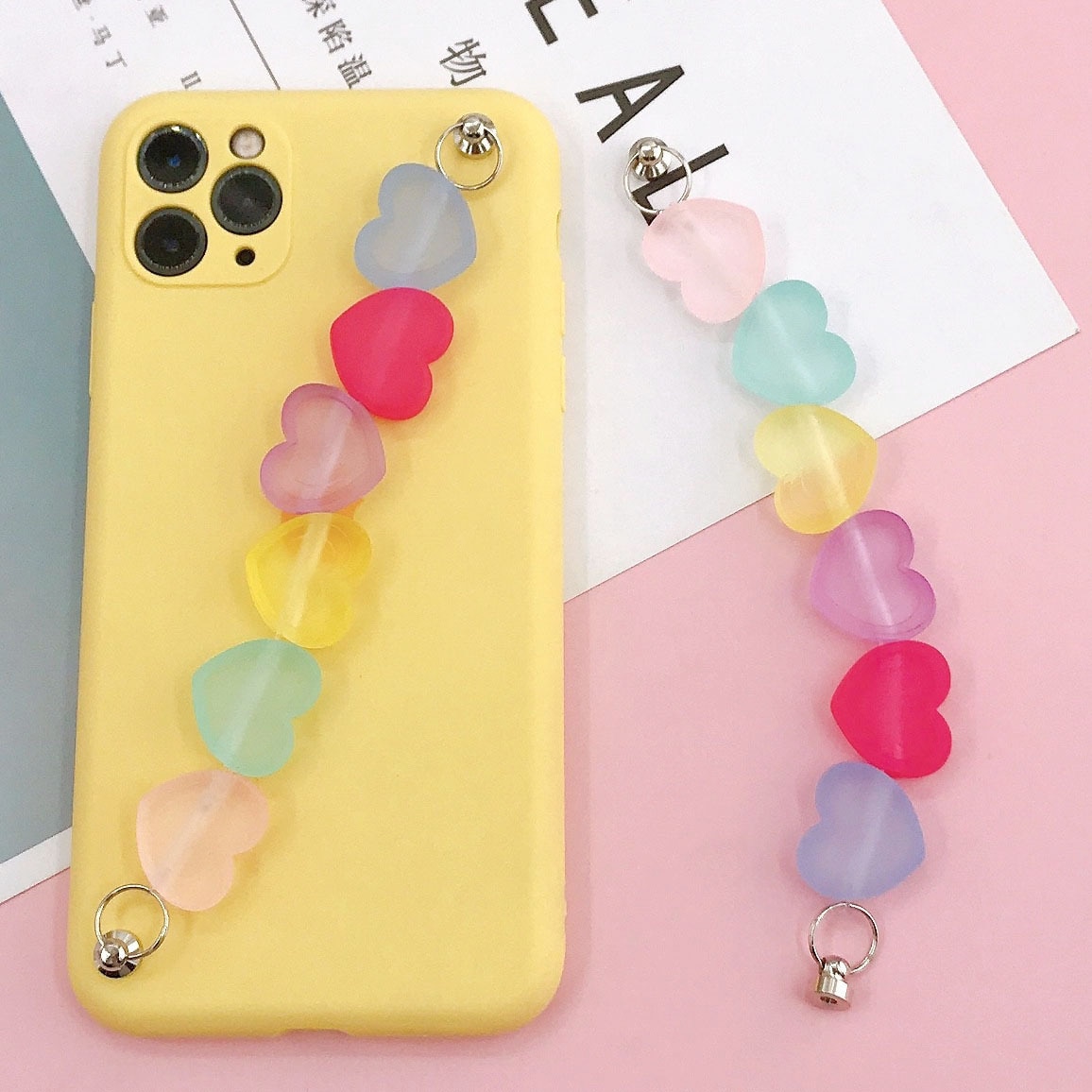 1Pc Candy Color Cell Phone Chains Cute Heart Mixcolor Acrylic Chain Link For DIY Making Key Chain Phone Case Decoration For Girl