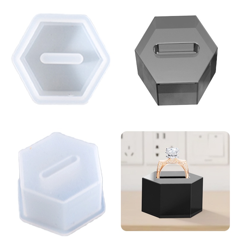 Silicone Mold Hexagon Ring Seat Display Box Making Tool molds for DIY Jewelry Crystal Epoxy Resin Casting Mould