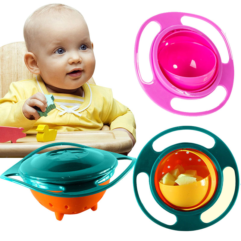 Baby Feeding Bowls 360 Rotate Universal Spill Proof Toddler Bowl with Lid Portable Magic Plates