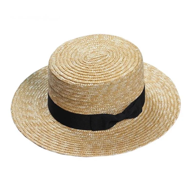New Summer Women's Boater Beach Hat Wide side Female Casual Panama Hat Lady Classic Flat Bowknot