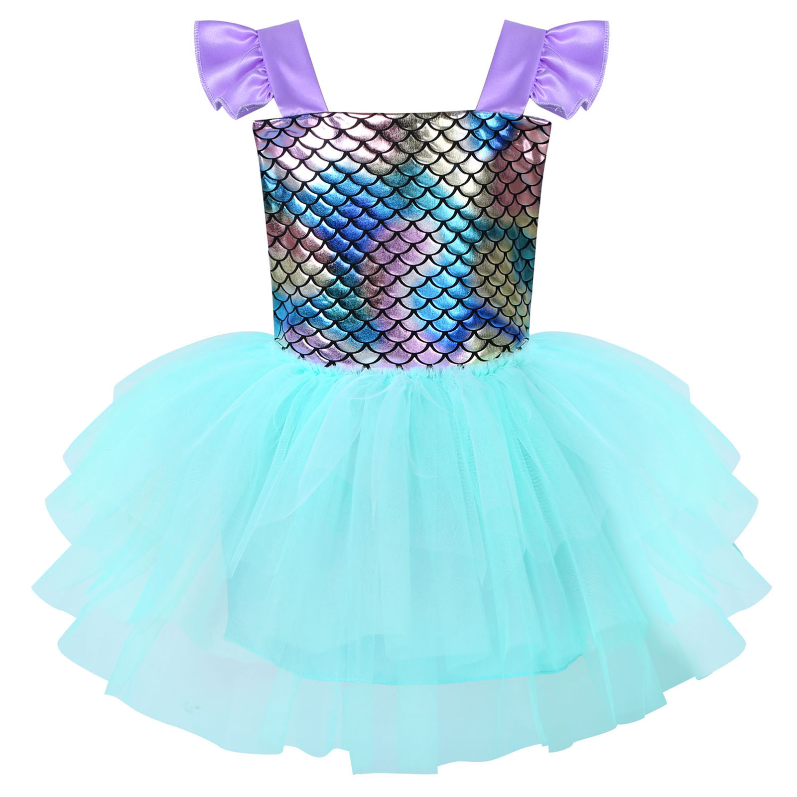 The Mermaid Princess Dress Girl Sleeveless Fish Scales Backless Tutu Ball Gown Costumes for Halloween Cosplay Wearing