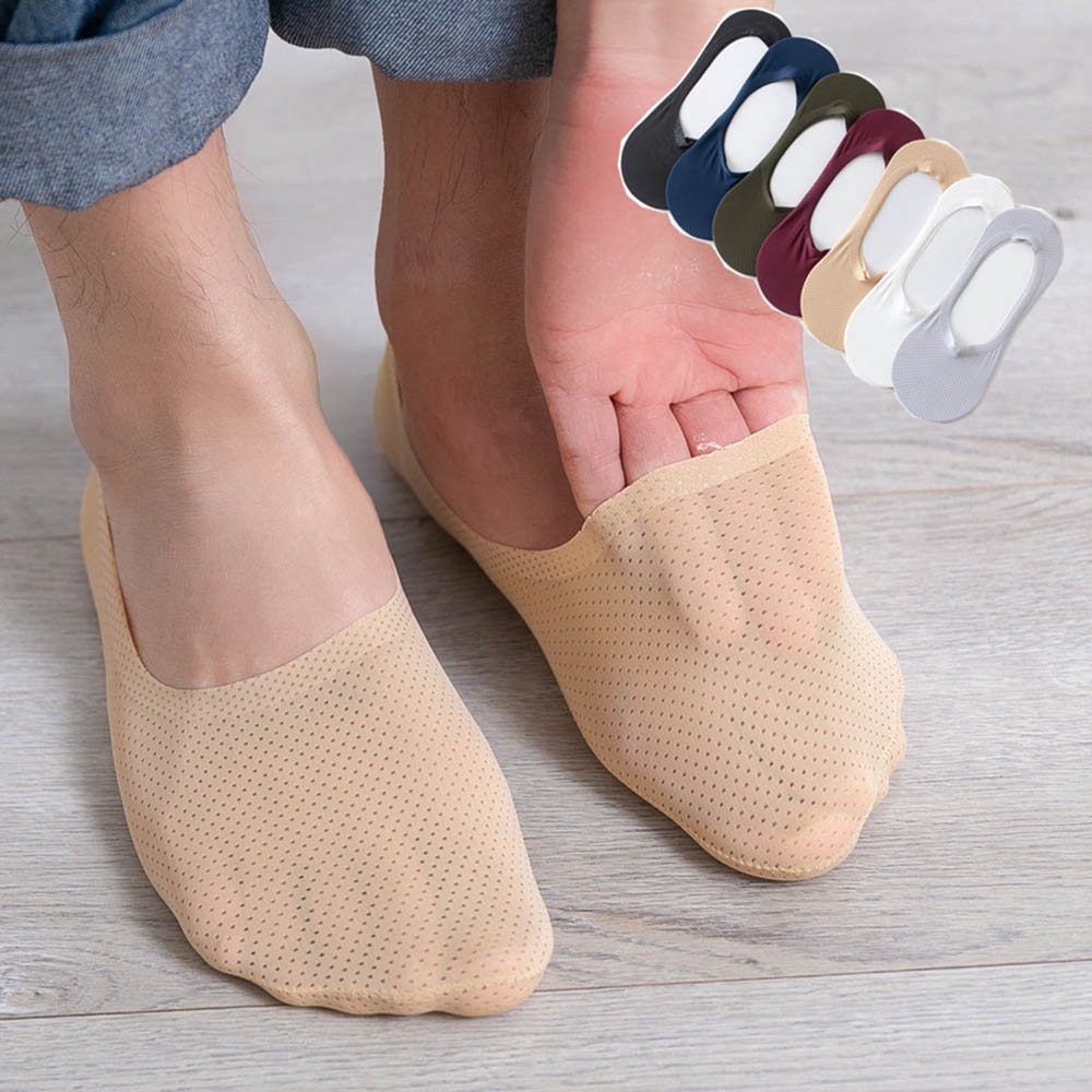 Invisible Mesh Ice Silk Hollow Breathable Boat Socks Men Woman Summer Silicone Heel Anti Slip Ultra-thin Cotton Ankle Socks 2021