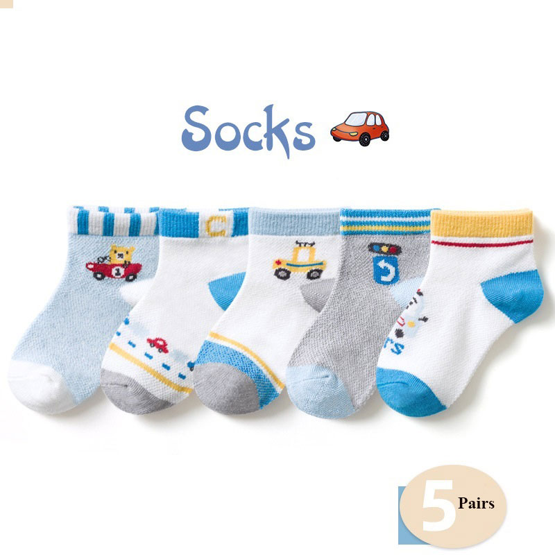 New 5 Pairs/lot Children's Socks Spring Autumn Cotton Kids Socks Baby Boys Girls Cartoon Dinosaur Cars Socks Stripe Sports 