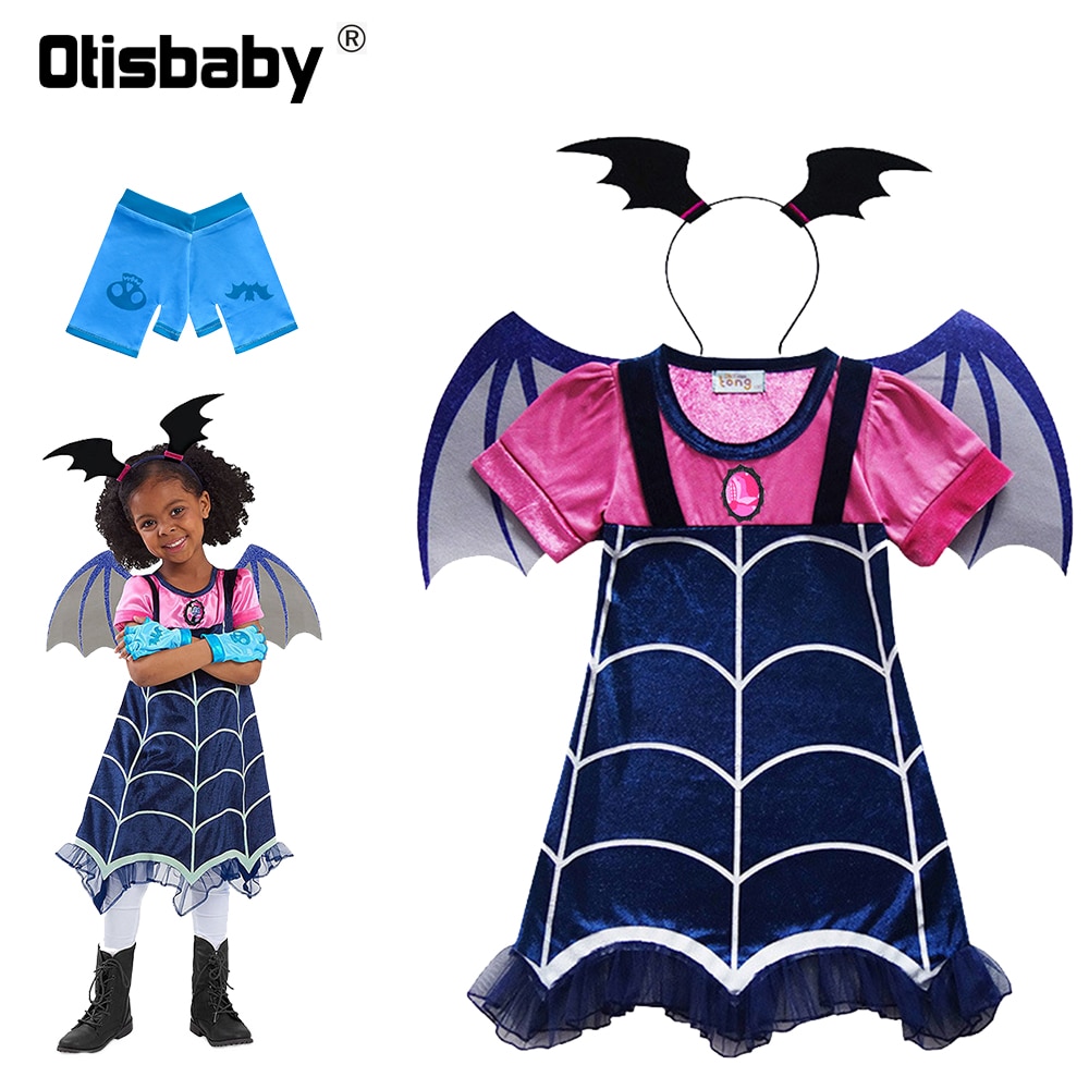 Kids Vampirina Cosplay Costumes Christmas Party Hair Accessories Bat Vampire Wings Girls Casual Clothing Set A-Line Dresses