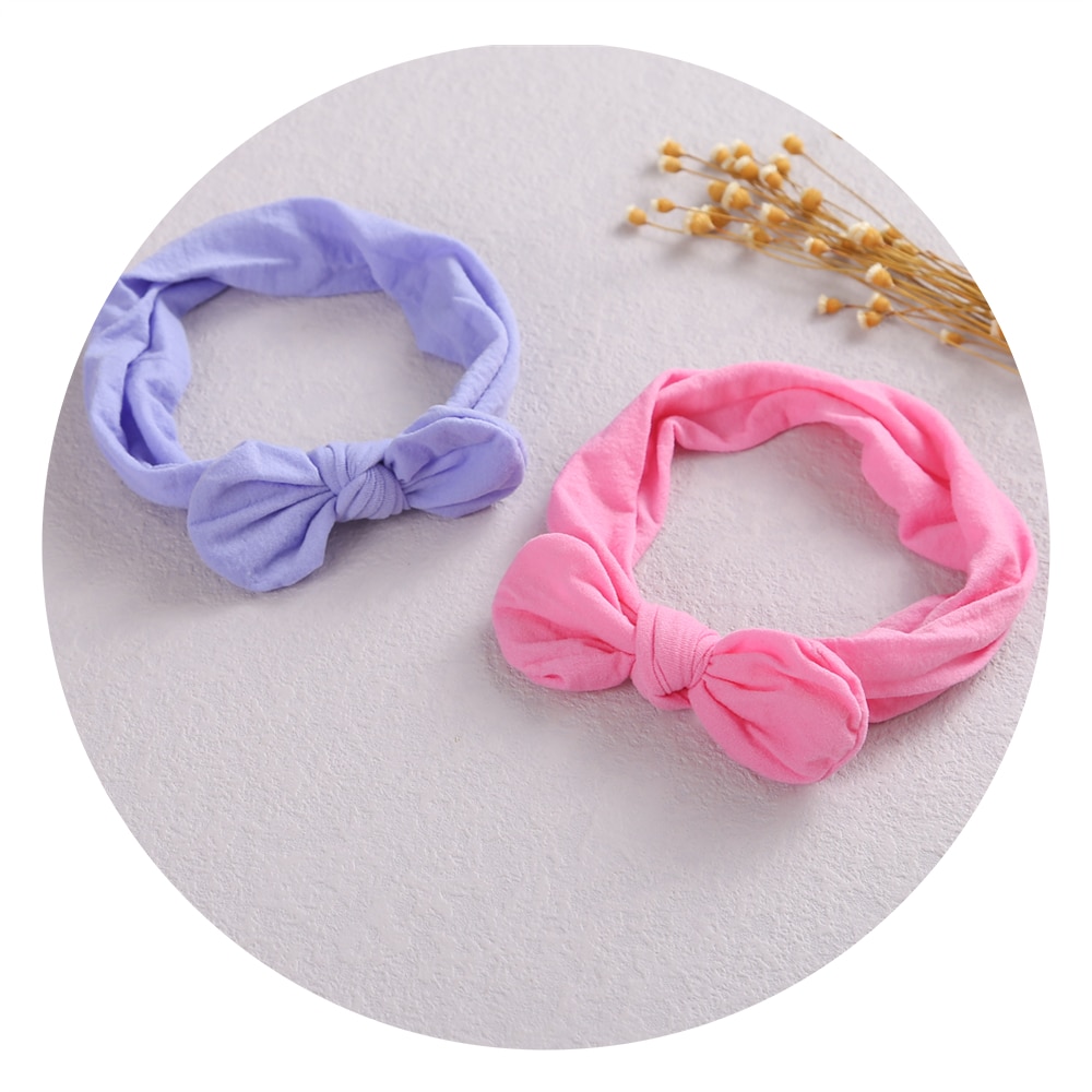 Baby Girl Hair Accessories Rabbit Ears Nylon Headbands For Girls Solid Color Bows Headwraps Elastic Hair bands Baby Turban