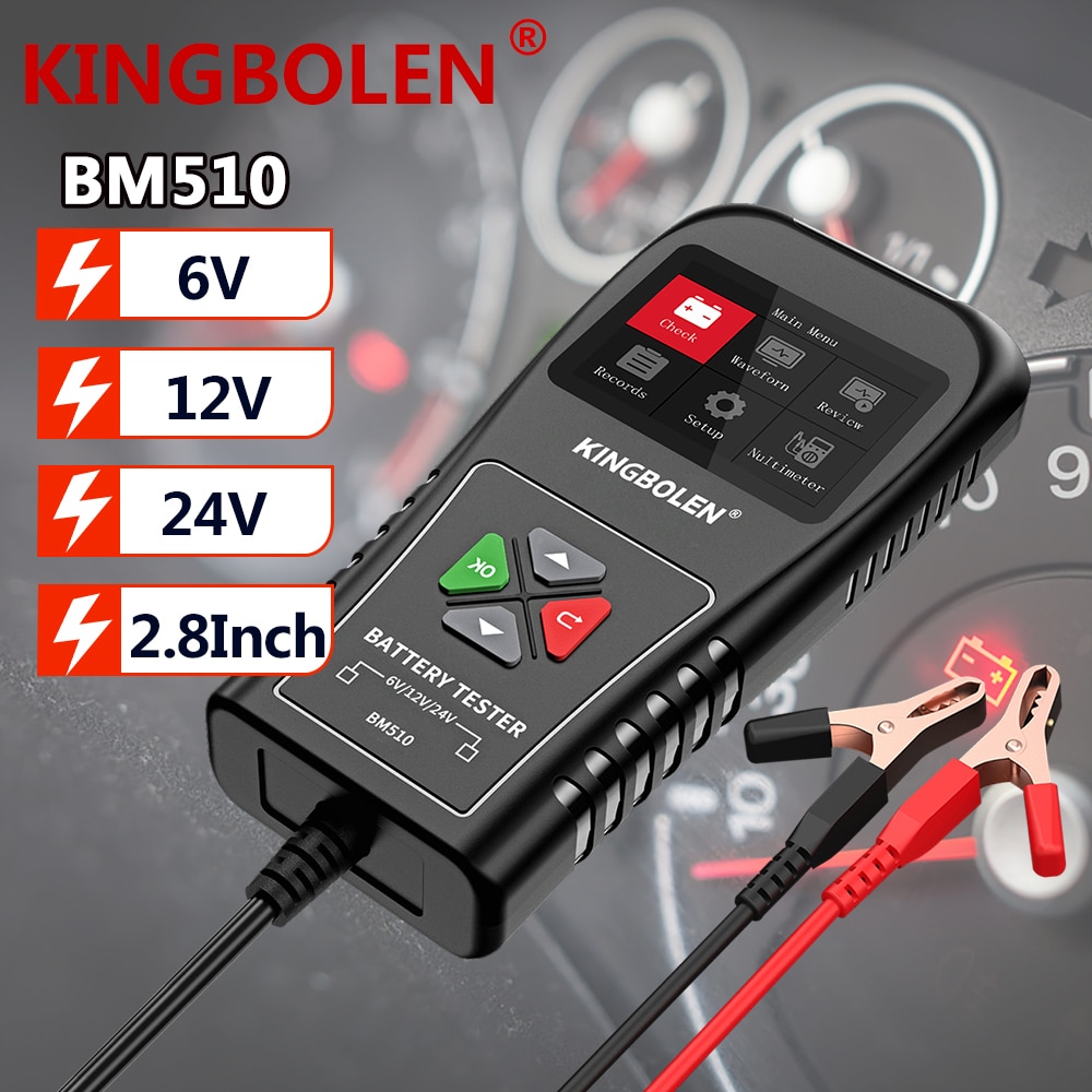 KINGBOLEN BM510 Battery Tester Car Battery Charger 6V 24V 12V Load Plug Inspection Tools Motor Car Truck 100 To 2000 CCA Tester