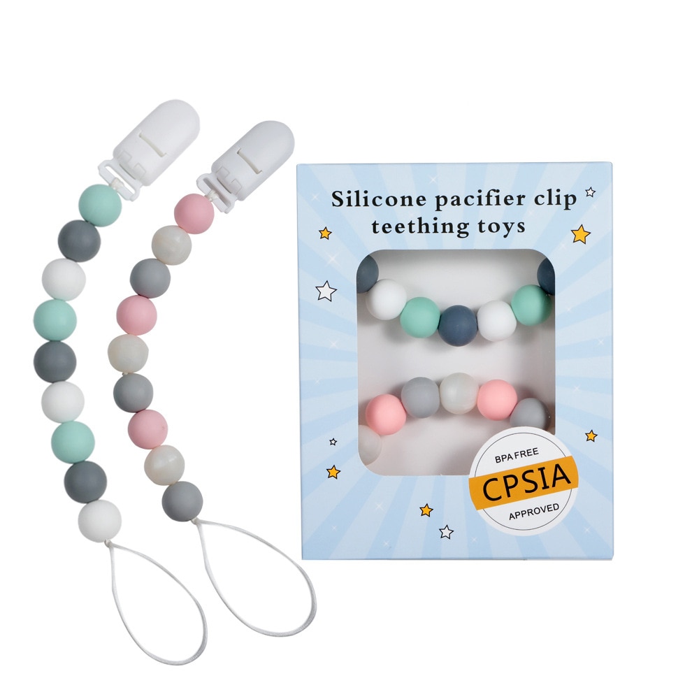 2PC Baby Pacifier Clip Chain Silicone Baby Dummy Handmade Pacifier clip Safe Teething Chain Teether Pacifier chains Holder Chain