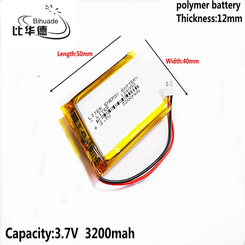 124050 JST XH 2.54mm 3.7V 3200MAH Lithium Polymer LiPo Rechargeable Battery For Mp3 headphone PAD DVD bluetooth camera