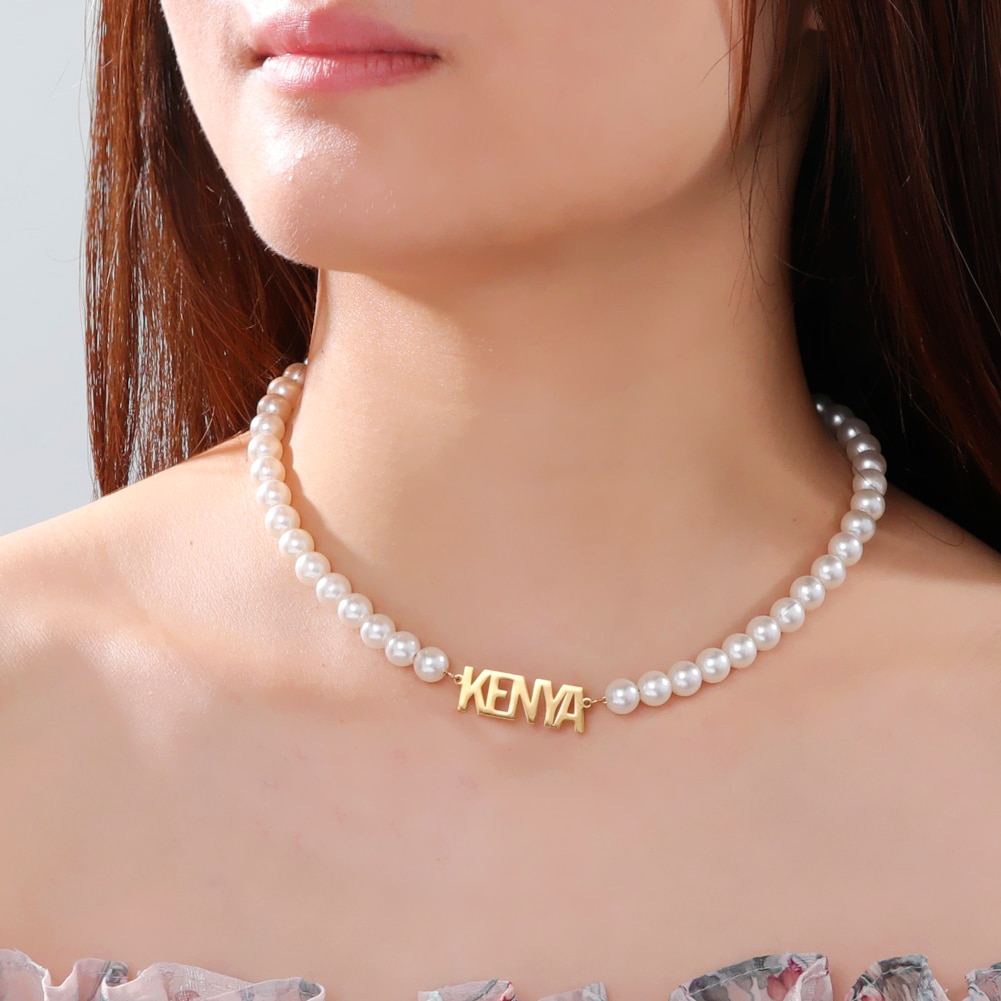 Cazador Custom Name Letters Imitation Pearl Necklace for Women Girls Stainless Steel Personalized Jewelry Gifts Choker Necklaces