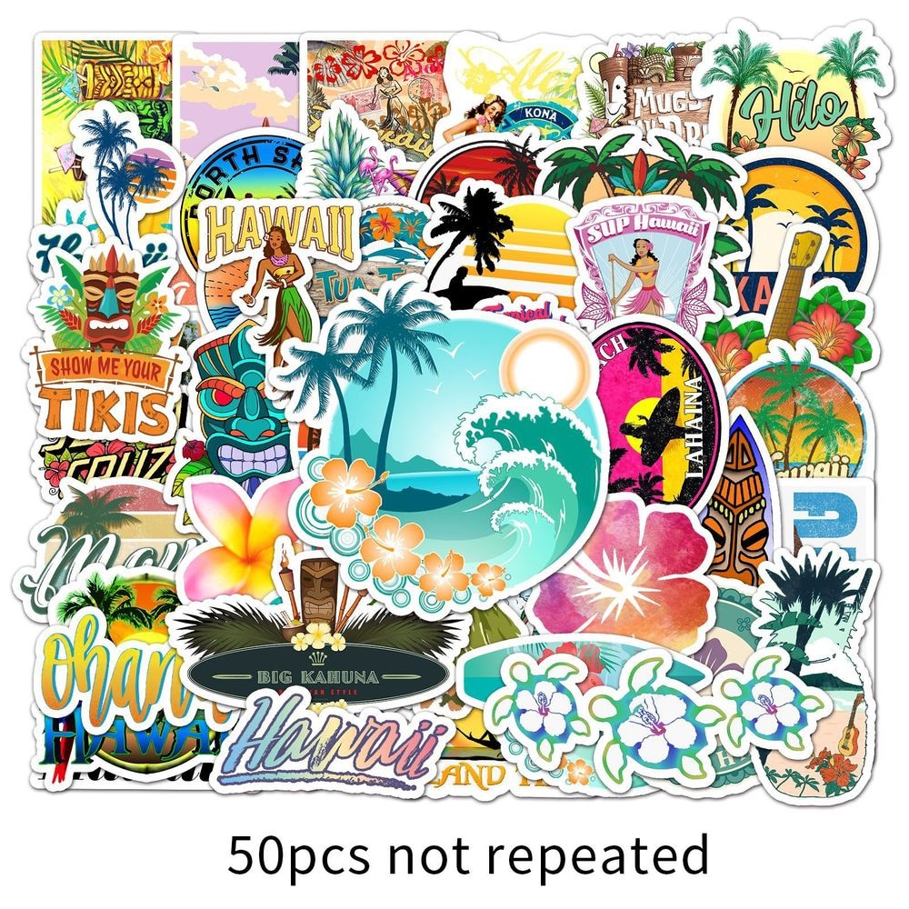 10/50PCS Hawaiian Holiday Landscape Colorful Summer Small Fresh Guitar Waterproof Sticker Graffiti Decoration Toy Wholesale