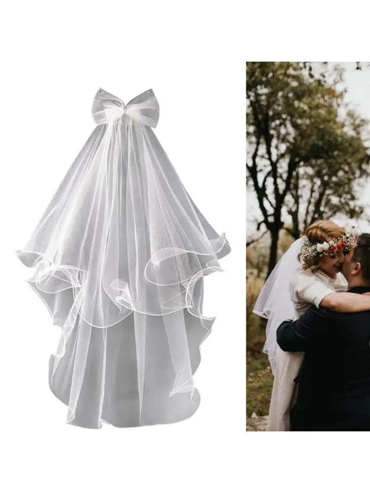Wedding Veil with Comb for Kids Wedding Hair Accessories for Girls 2 Tier Bow Embellishment Props