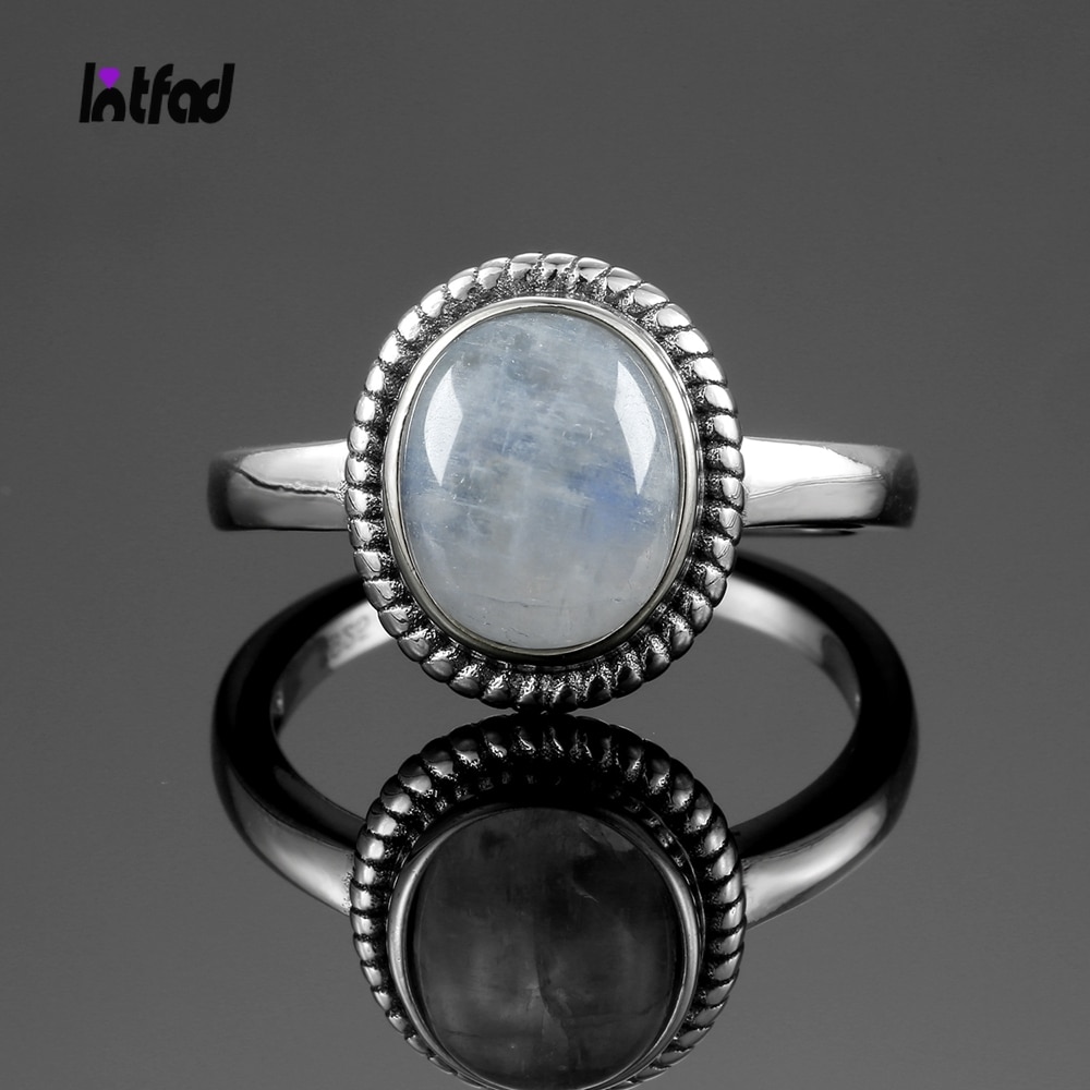 925 Sterling Silver Ring 8x10MM Oval Natural Moonstone Vintage Rings High Quality Fashion Women's Fine Jewelry