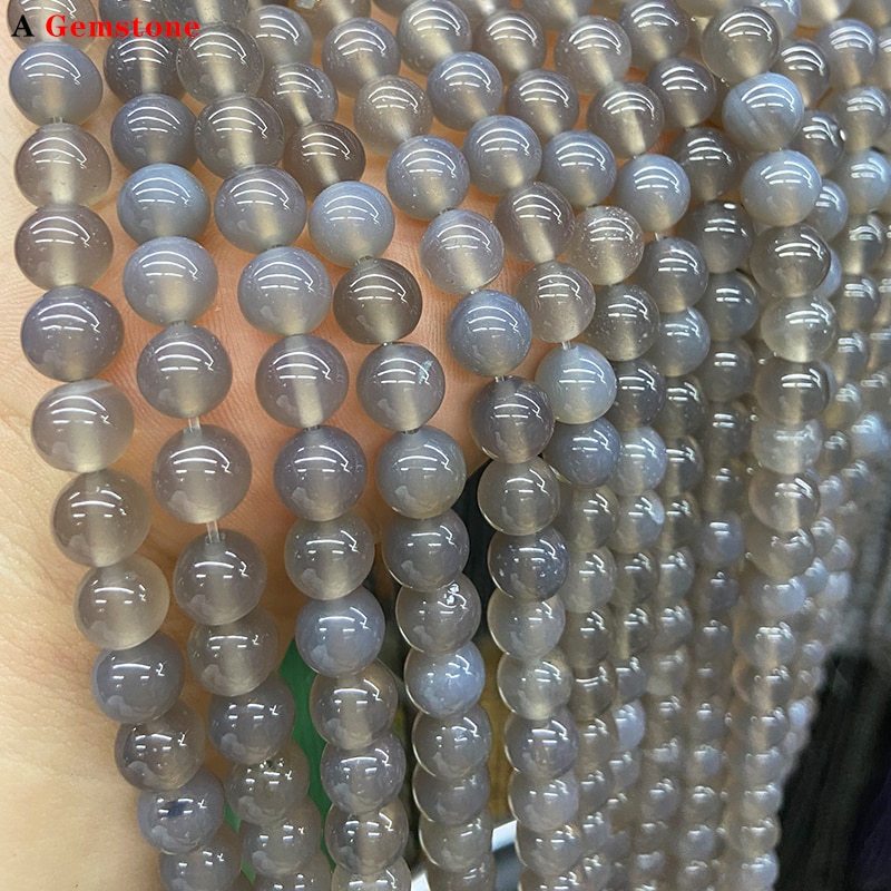 Natural Smooth Gray Agates 4-14mm Round Loose Beads 15inch Wholesale For DIY Jewellery Bracelet
