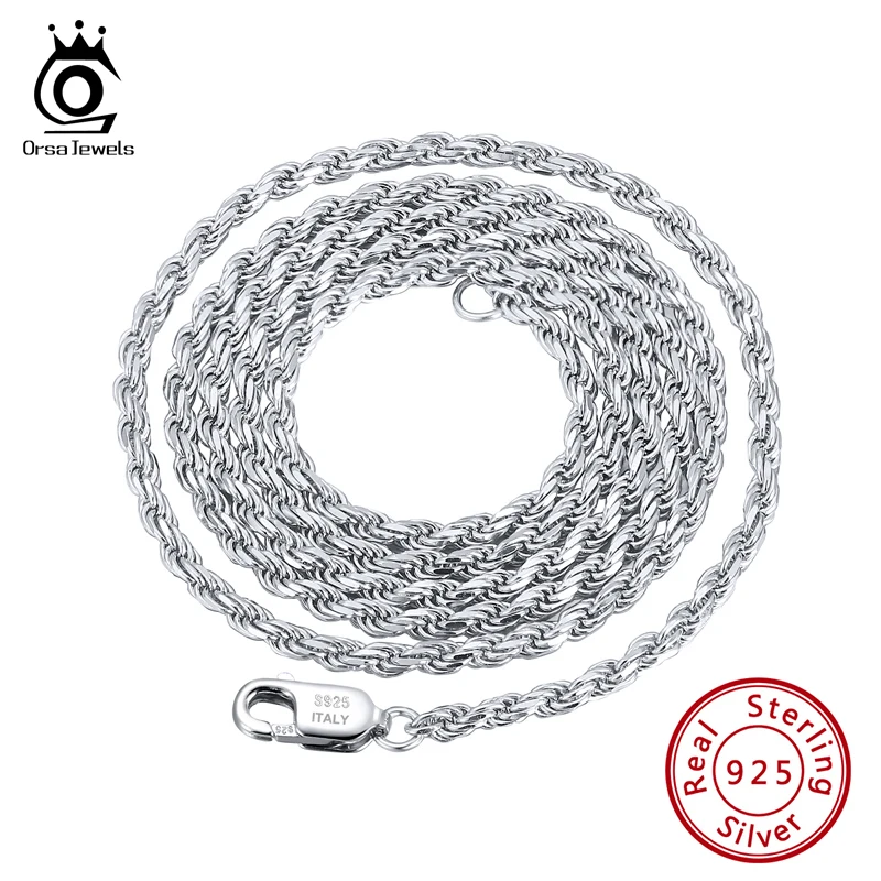 ORSA JEWELS 925 Sterling Silver Luxury Diamond-Cut Rope Chain Necklace for Women Men Fashion Silver