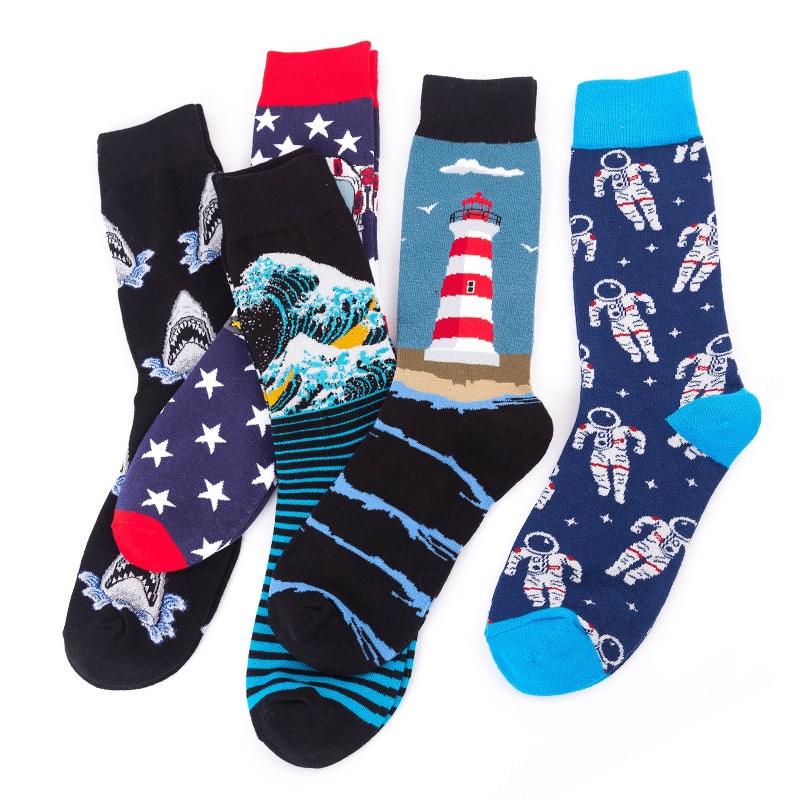 Novelty Happy Funny Socks Men Women Combed Cotton Creative Crazy Design Astronauts Shark Sea Avocado Corn Beer Sokken Christmas