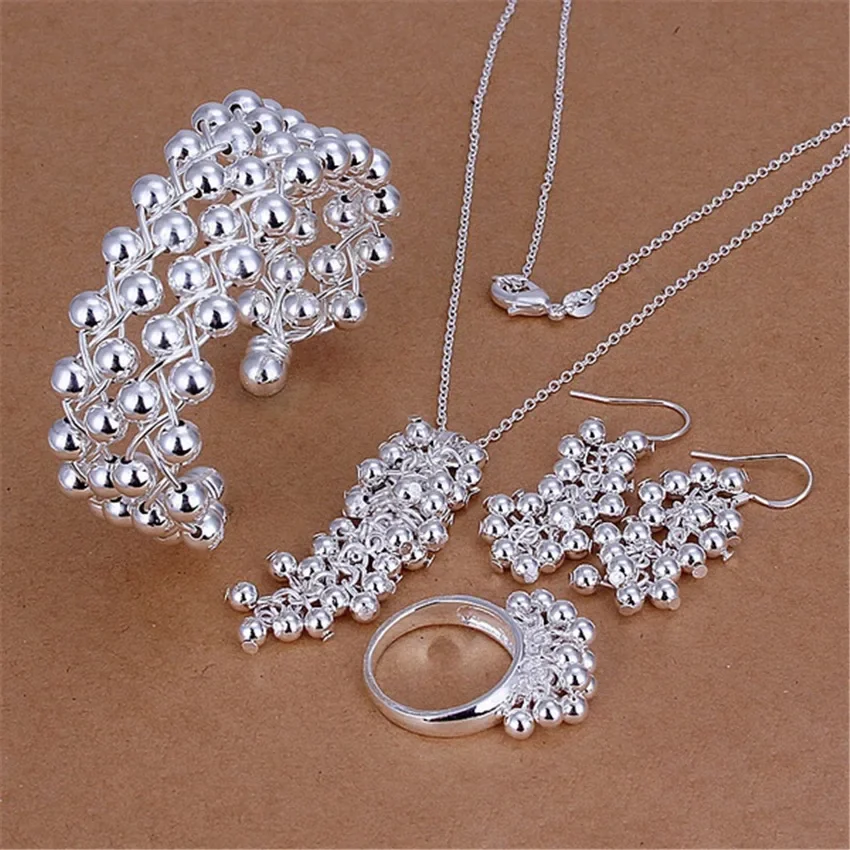 Popular brands Fine Grape beads pendant bangle 925 Sterling Silver Jewelry set earrings bracelet