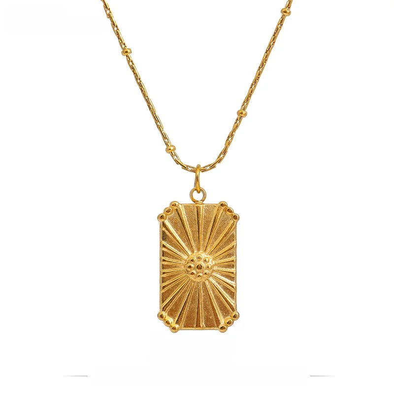 Yhpup Stainless Steel Necklace Jewelry 18 K PVD Plated Metal Square Pendant Collar Summer цепочки и