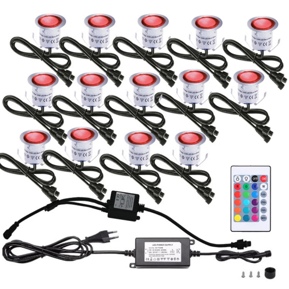 RGB LED Deck Light with Remote 6/10/16pcs Waterproof Underground Lamp AC85-265V Landscape Spotlight