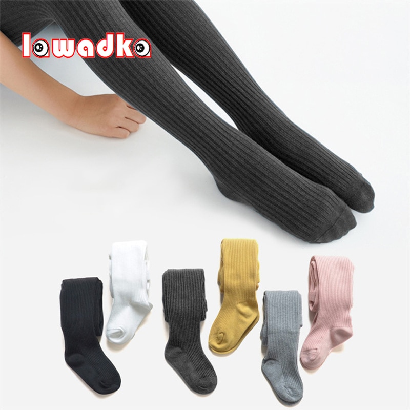 Lawadka Spring Autumn Children Tights For Girls Cotton Knitted Kid's Girls Pantyhose Solid Soft Baby Leggings White Black T