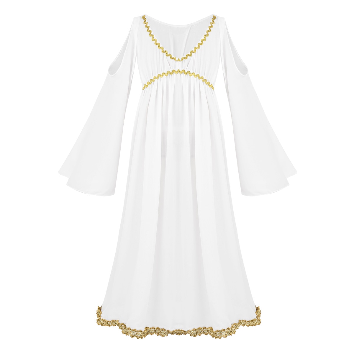 Kids Girls Greek Princess Costume V-neckline Gold Trim Long Dress Children Halloween Costume Cosplay Party Dress Up For