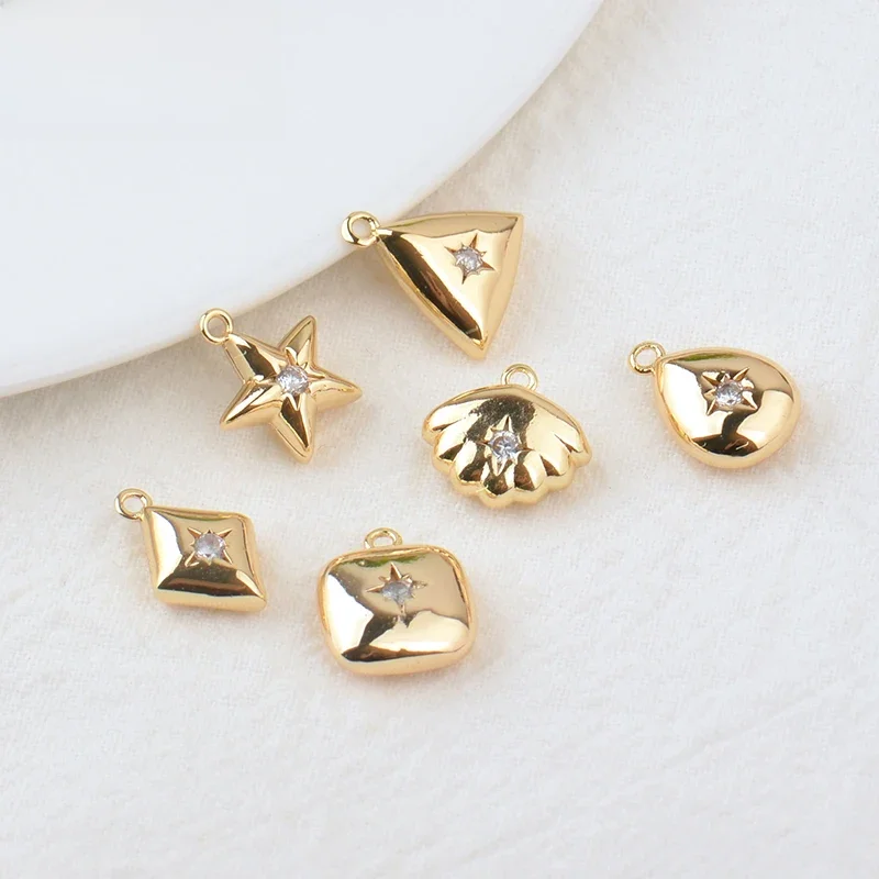 (203)4PCS 10x15MM 24K Gold Color Plated Brass with Zircon Star Charms Pendants High Quality Jewelry