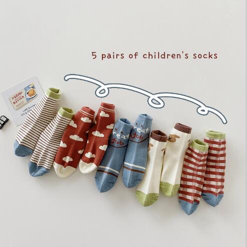Tukla Babe 5 Pairs 1-12 Year 2021 autumn thin cartoon smiley face socks combed cotton cute children's socks for boy